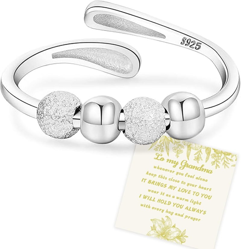 Senteria Anxiety Rings for Women Sterling Silver Rings Adjustable Stress Spinner Rings with Beads Fidget Rings for Anxiety Women - Image 1